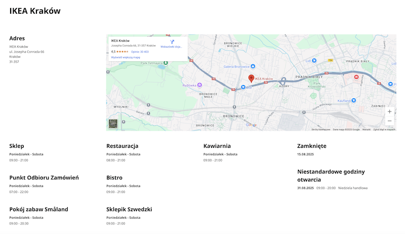 ikea - godziny otwarcia na stronie sklepu  ikea - godziny otwarcia na mapce