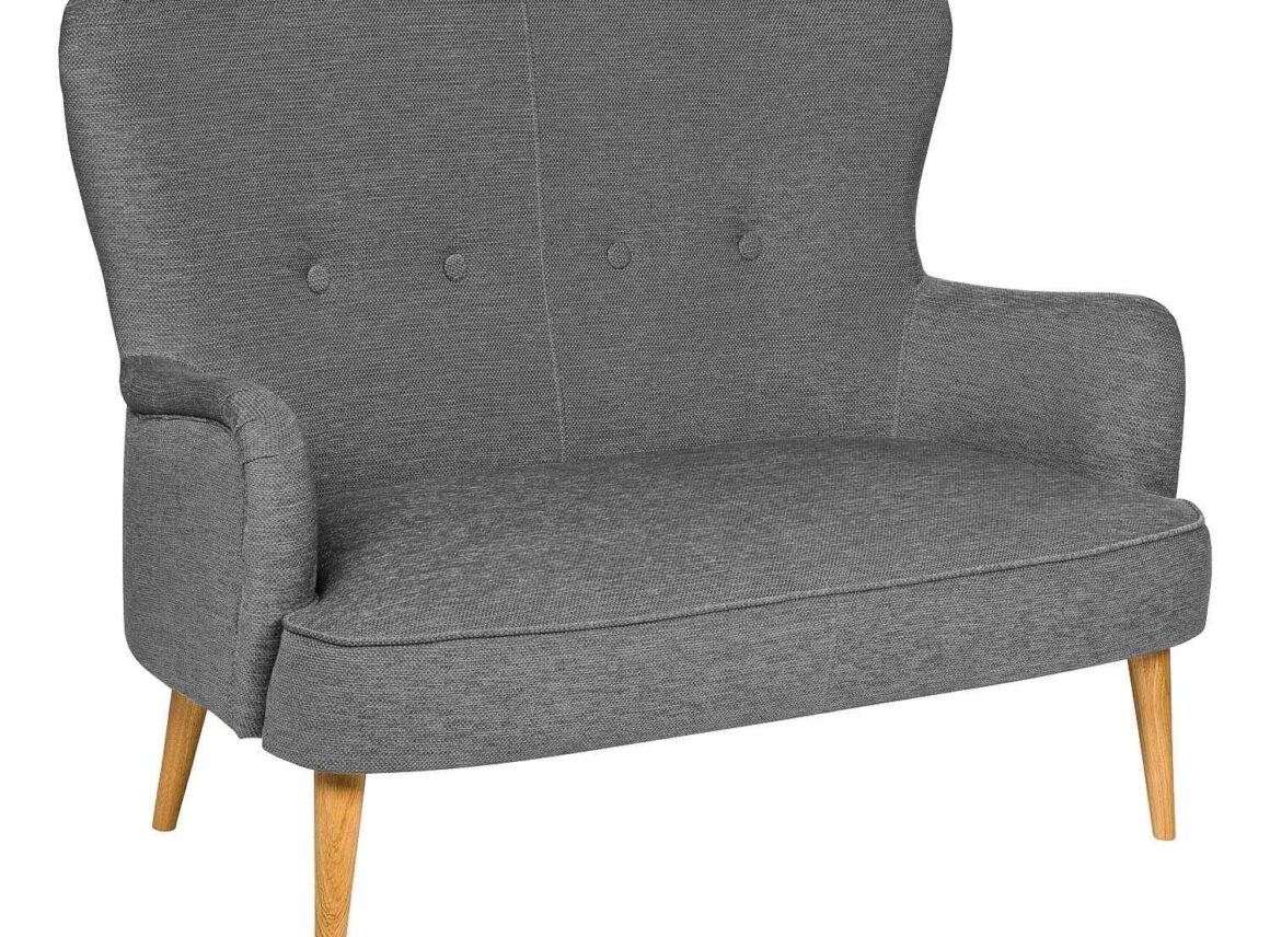 sofa w szarym kolorze na drewnianych nogach