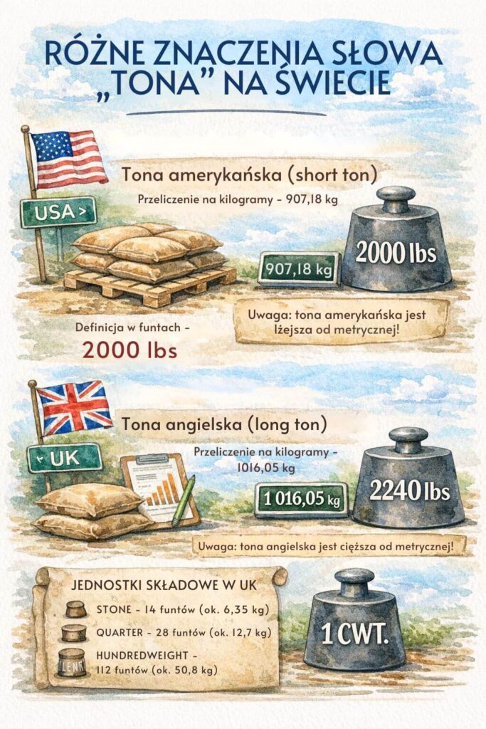 Tona metryczna, amerykańska a angielska 