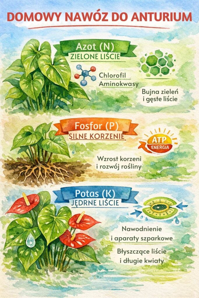 domowy nawóz do anturium z 3 głównych makroelementów