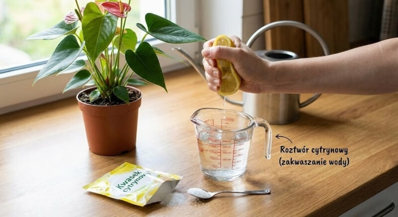 domowy nawóz do anturium z dodatkiem soku z cytryny