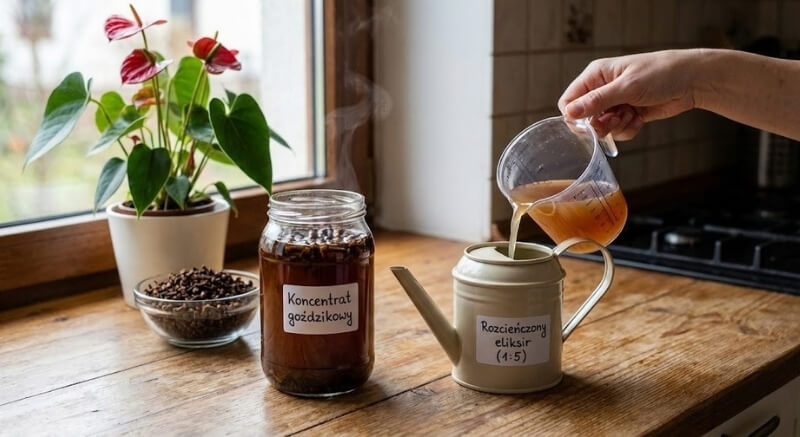 domowy nawóz do anturium z dodatkiem goździków