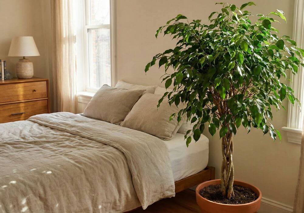 Szkodliwe kwiaty doniczkowe w sypialni - Ficus benjamina (Figowiec benjamina) Figowiec benjamina wytwarzający lateks - silny alergen