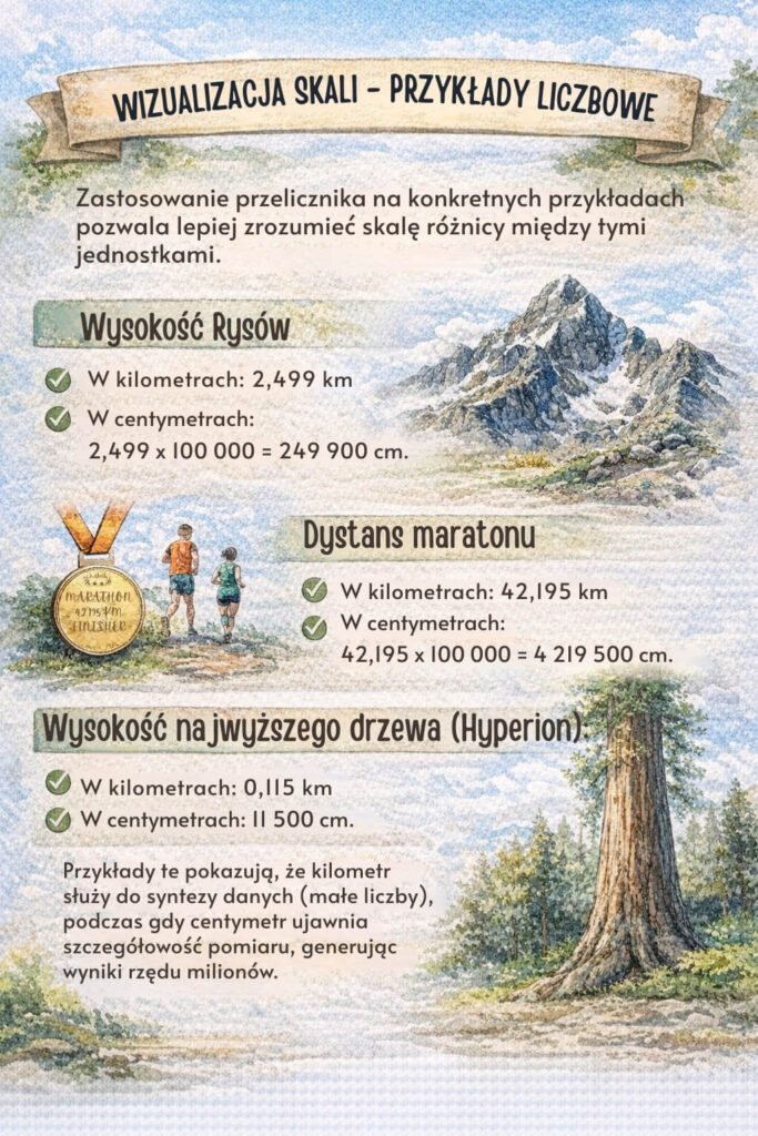 wizualizacja skali km do cm na przykładzie gór