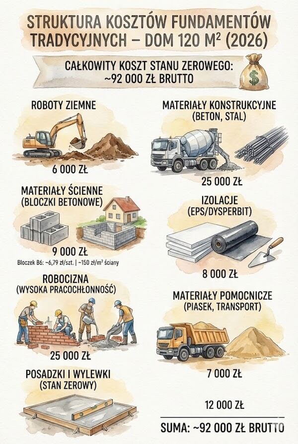 całkowity koszt budowy fundamentów w 2026 infografika przedstawiająca cenę fundamentów w 2026