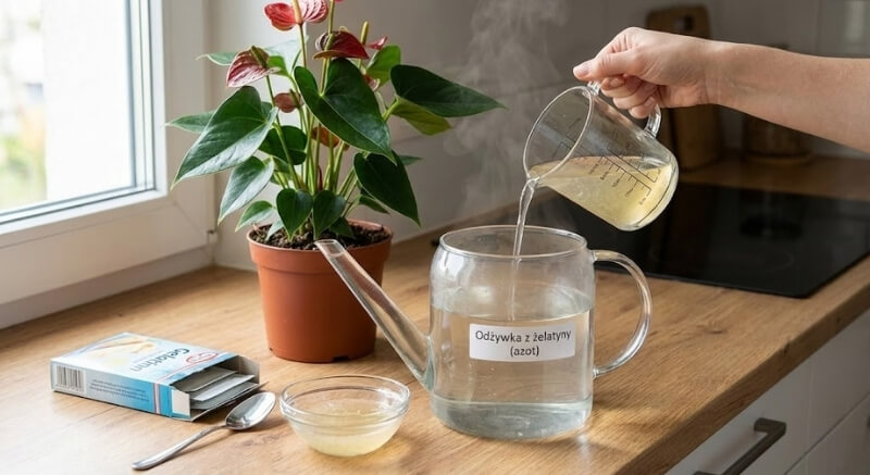 roztwór z żelatyny spożywczej jako odżywka dla anturium