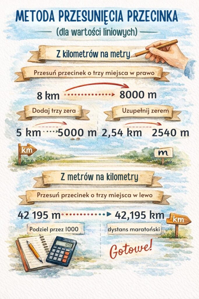 metoda przesuwania przecinka w obliczaniu jednostek