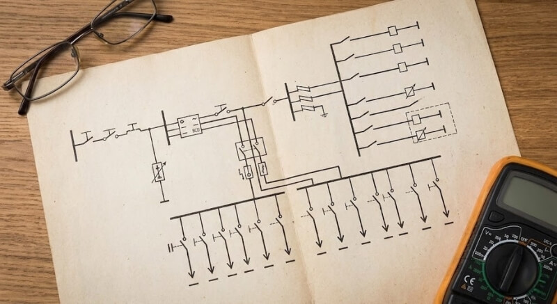 schemat jednokreskowy na kartce