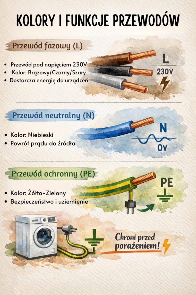 schemat instalacji elektrycznej a kolory przewodów