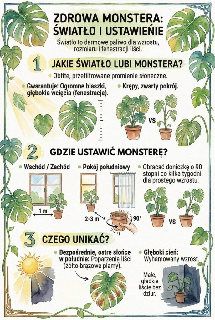 Jakie światło i stanowisko jest polecane dla monstery?