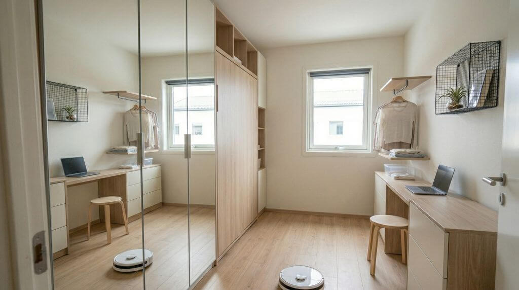 Układ liniowy w małym pokoju 2x3 m