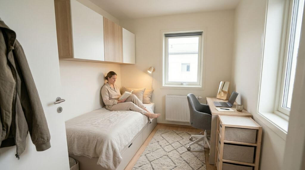 Szafki do przechowywania nad łóżkiem w pokoju 2x3 m