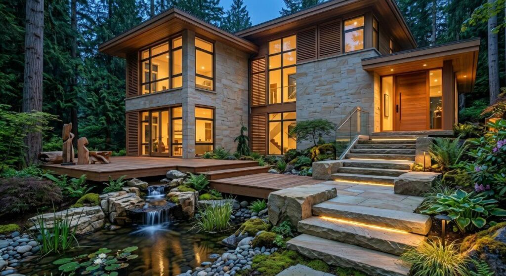 Inspiracje na schody zewnętrzne podświetlane – zbliżenie na stalowe kraty z ciepłym oświetleniem LED.