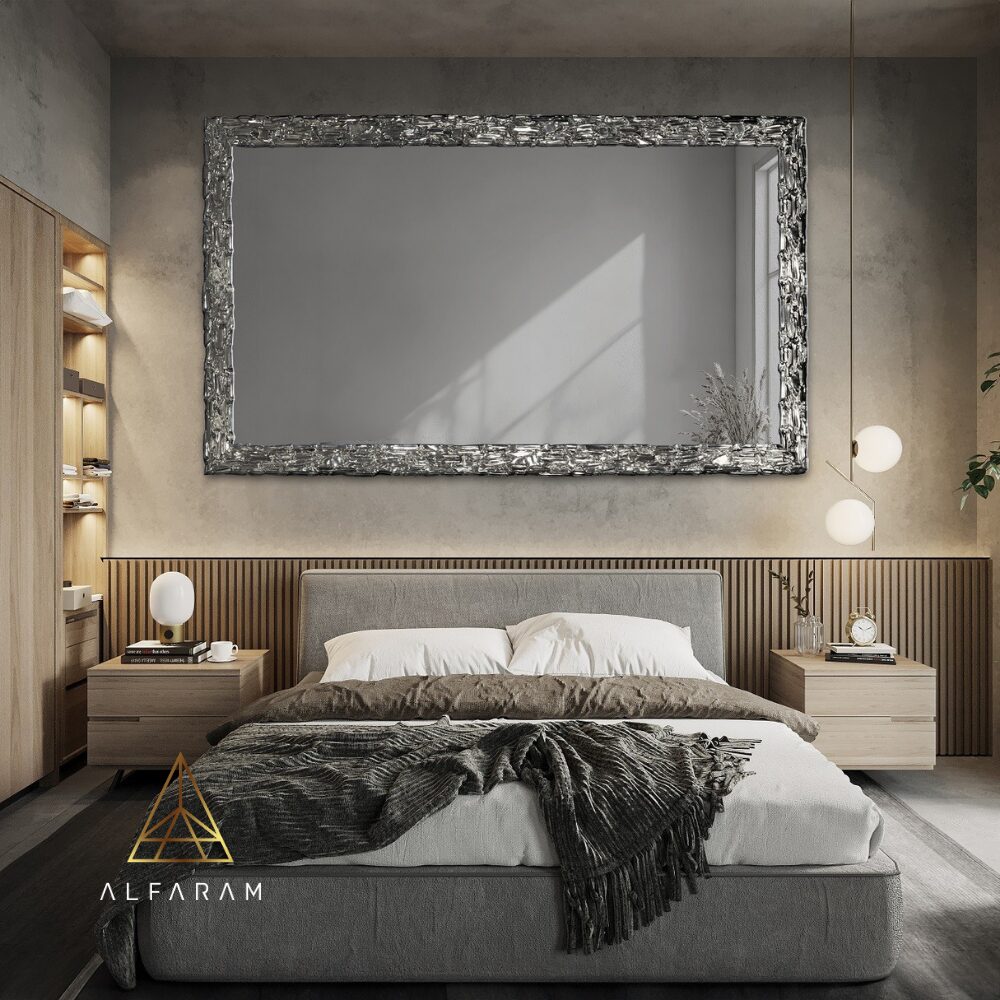 lustro CLAUDE GRAPHITE Eleganckie lustro ścienne w srebrnej ramie z grafitową taflą