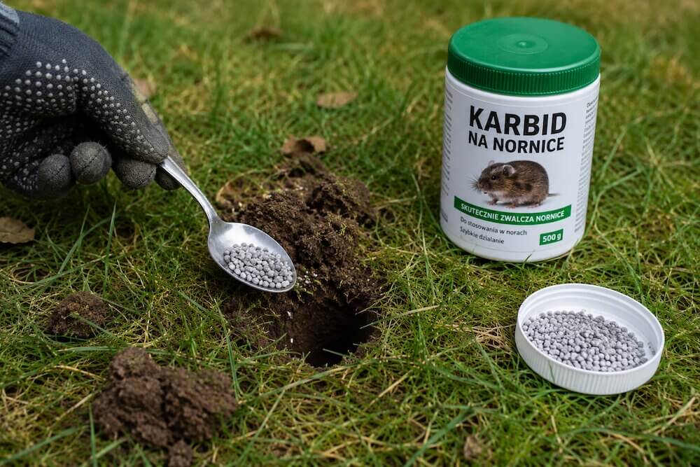Karbid na nornice w ogrodzie
